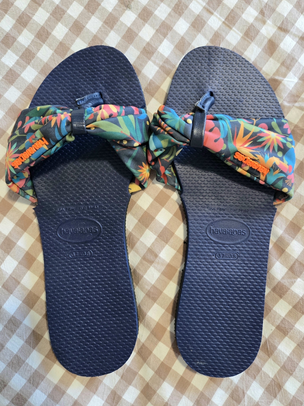 Havaianas You Saint Tropez Navy Blue Floral Knot Slide Sandals - New